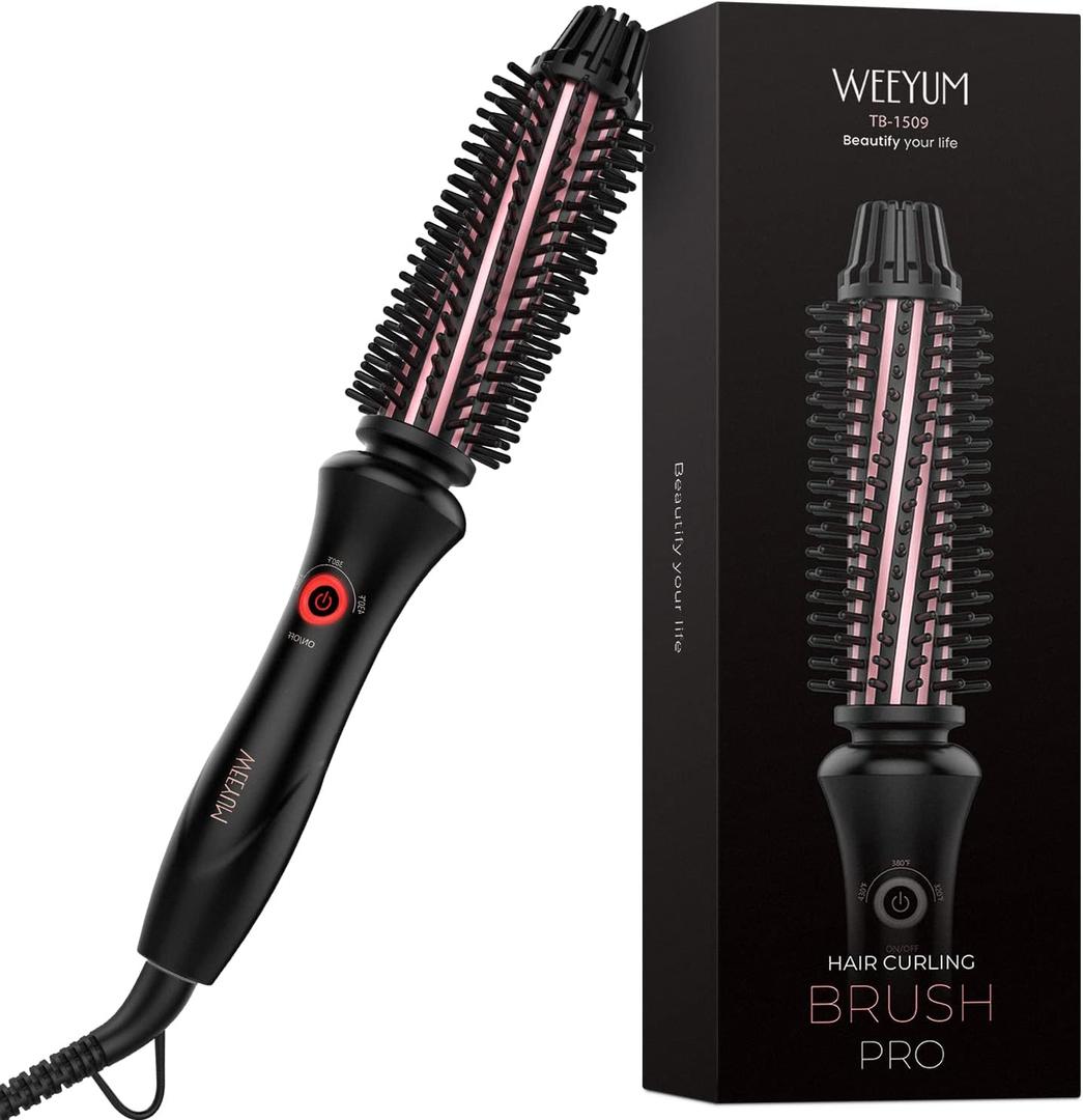 WEEYUM Brush Curling Irons for Short Hair 1 Inch Barrel, Dual Volatge Curling Iron with Brush for Travel, 3 Temperature Settings Curling Brush Iron with Ceramic Tourmaline