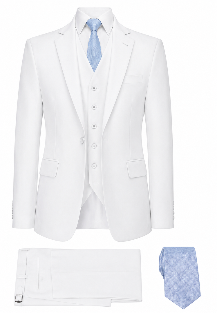 White Suit With Blue Tie Size Large