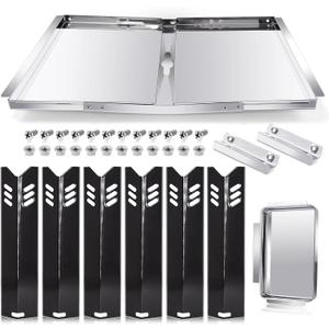 Hiorucet Grill Grease Tray Replacement Parts for Dyna Glo DGB610SSP, Adjustable 30''-36'' Gas Grill Drip Pan with Catch Pan, Heat Plate Shields for Dyna Glo 6 Burner Grill Parts.