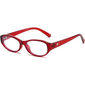 LJCZKA Oval Blue Light Blocking Glasses for Women Retro Small Oval Frame Glasses Y2K Clear Lens Computer Eyeglasses (Red)
