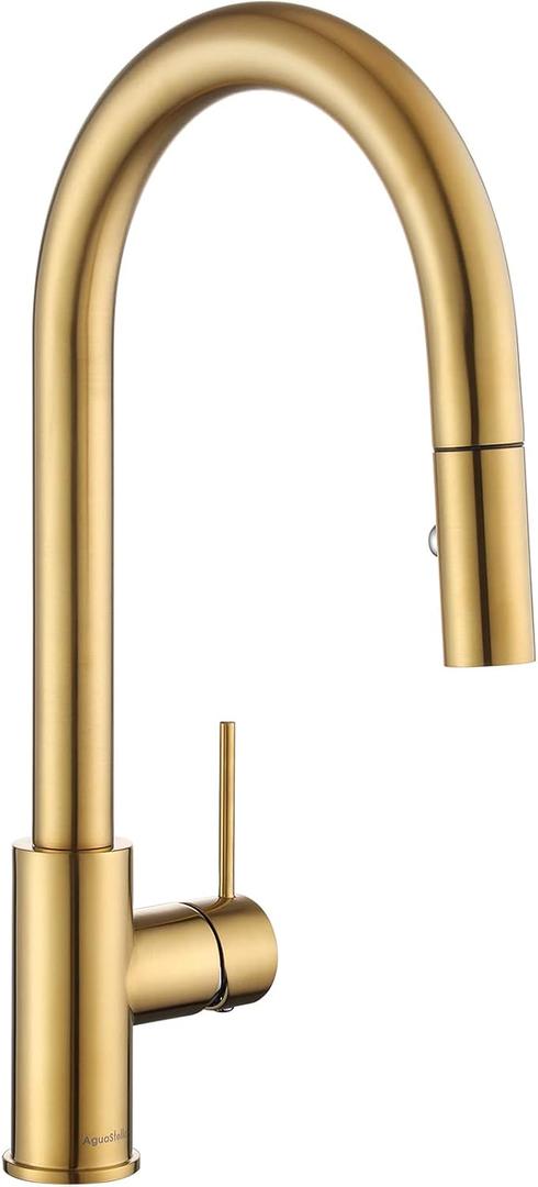 AguaStella AS60BG Brushed Gold Brightly Kitchen Sink Faucet with Pull Down Sprayer Single Handle
