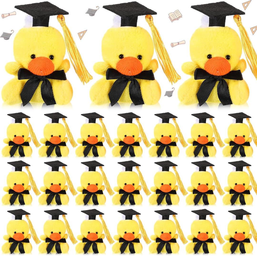 Gejoy 24 Pcs Graduation Mini Stuffed Animals Plush 2026 Graduation Party Favors Congrats Grad Small Animal Keychains with Cap Class of 2026 Stuffed Plush Toys for Classroom Rewards Grad Gifts (Duck)