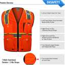 SKSAFETY 10 Pockets Professional Level Safety Vest - Class 2 High Visibility Vest with Zipper, ANSI/ISEA Standard - Construction Work Vest (Orange, M)