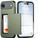 for iPhone Air Wallet Case with Card Holder 2025 + 2 Tempered Glass Screen Protector Protective Shockproof Hidden Card Slot Slim Case Women Men for iPhone Air 6.5 2025(Deep Green)