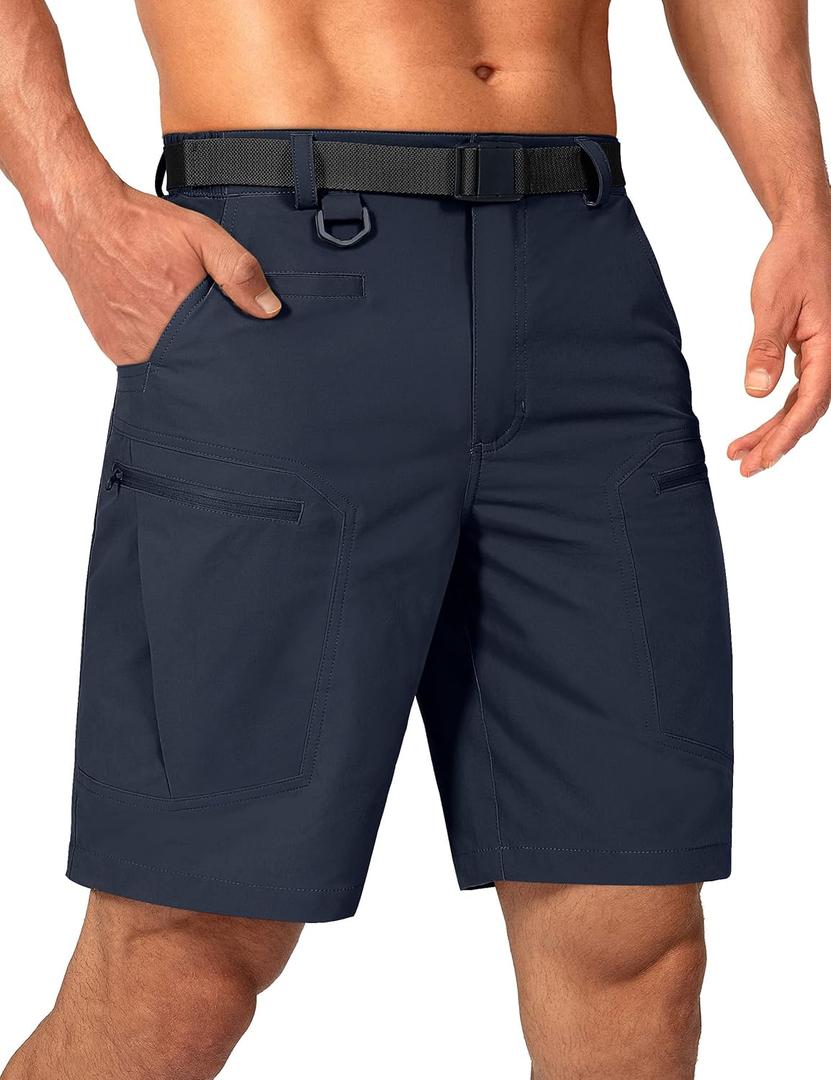 Mens Cargo Hiking Shorts Water Resistant Quick Dry Lightweight Breathable Tactical Shorts with Nylon Belt (34W x 12L, Navy Blue)