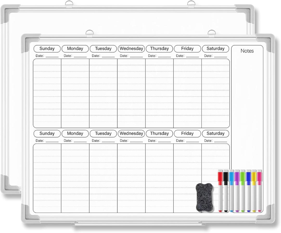Lincia 24" x 18" Horizontal 2 Weekly Dry Erase Calendar for Wall Undated Horizontal Dry Erase Wall Calendar Planner Aluminum Frame Whiteboard for Home Office Projects Fridge