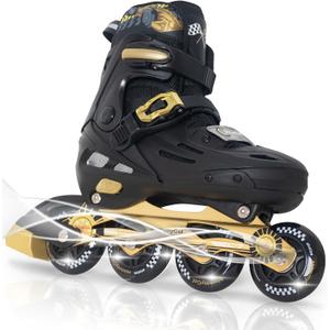 MammyGol Inline Skates for Boys and Girls Youth, 4 Size Adjustable Roller Skates with PU Flashing Wheels, Aggressive Inline Skates High Performance for Kids Age 6-12 (Golden)