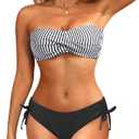 Women's Strapless Bandeau Bikini Set - Twist Front Two Piece Swimsuit Top with Side Tie Bathing Suit Bottom XS
