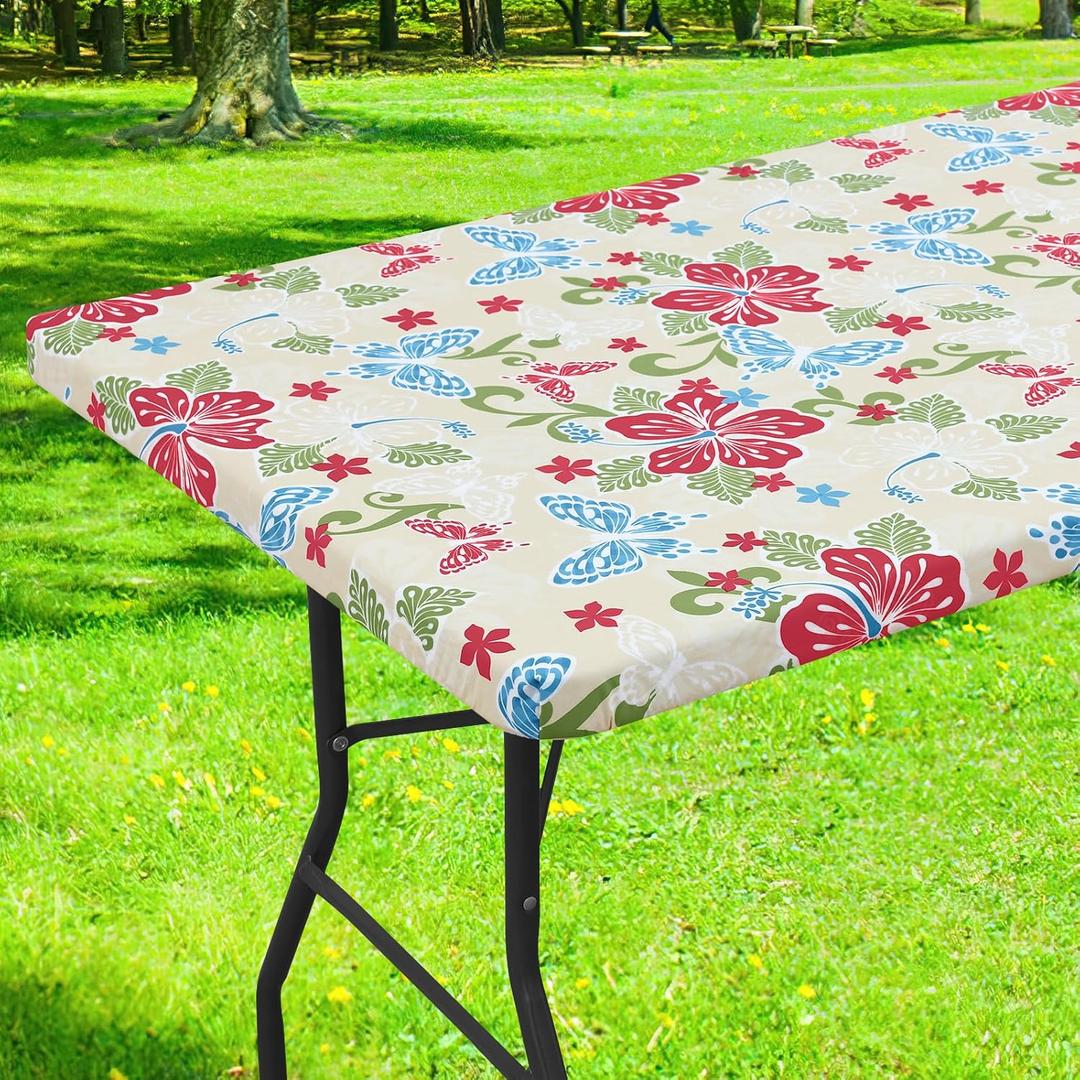 Smiry Rectangle Table Cloth Cover, Waterproof Elastic Fitted Picnic Tablecloth for 6 Foot Tables, Wipeable Flannel Backed Vinyl Tablecloths for Camping, Dining, Outdoor (Light Yellow, 30" x 72")