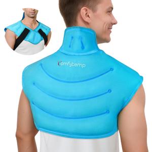 Comfytemp Large Ice Pack for Neck Shoulders Upper Back Pain Relief with Straps, Reusable Gel Ice Wrap Hot Cold Compress Therapy Recovery for Upper Back, Cervical Injuries, Rotator Cuff (Large, Blue)