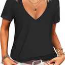 Beyove Women's Deep V T-Shirt Summer Short Sleeve Loose Casual Top(S-3XL) (XX-Large, A01-black)