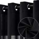 Black Linen Curtains 84 Inch Length 2 Panels for Living Room Bedroom, Light Filtering Sheer Curtains 84 Inches, Elegant Modern Grommet Semi Sheer Soft Privacy Drapes