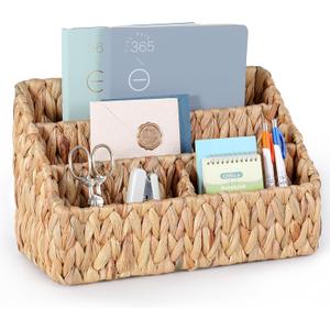 DINGTAI Natural Farmhouse Desk Organizers and Storage, Large Countertop Mail Holder, Tabletop Organizer (Water Hyacinth)