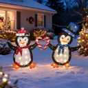 Christmas Decorations Penguin Heart String Lights 40L+40L - 30" 32" H Outdoor Fairy Lights with Transformer, 2M Plug-in Cord, Warm White - for Garden, Yard, Patio,
