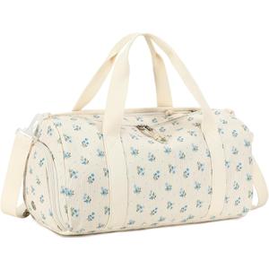 BTOOP Duffle Bag for Gym Sports Women Girls Workout Travel Bag Weekender with Shoe Compartment and Wet Pocket (Large, Blue Flower)