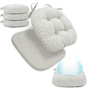 BUYUE Double-Layer Thickened Chair Cushions for Dining Chairs, Natural Latex Foam Support, 2-Faced Reversible Kitchen Seat Cushions, Practical Non-Slip Chair Pads, 4 PCS, Light Grey