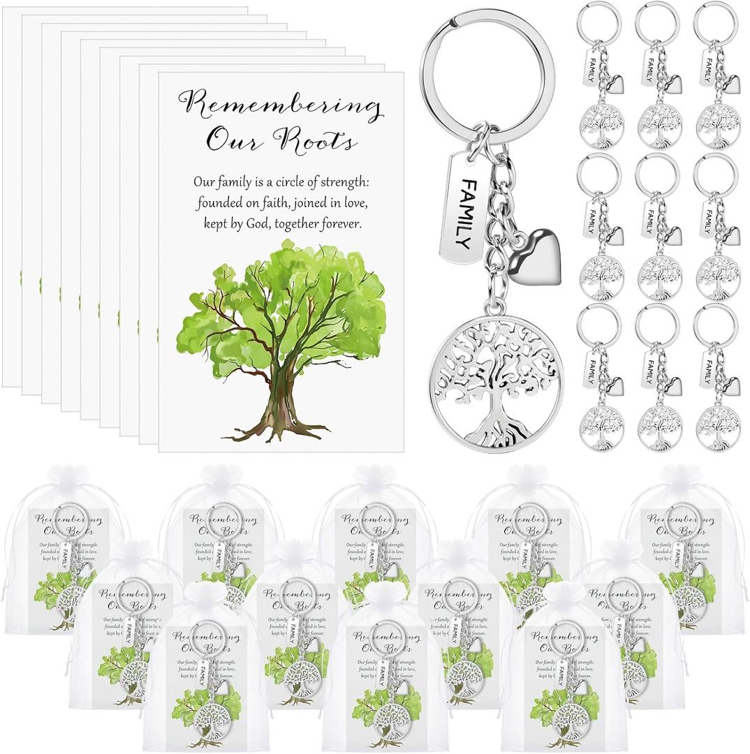 Remuuly 20 Sets Family Reunion Favors Tree Keychain Bulk Family Decor with Cards Bags for Class Reunion Gathering Party Gift