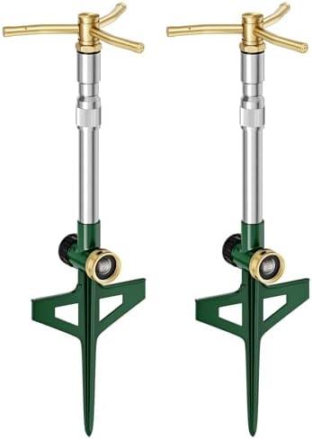 FANHAO 2 Pack Metal Lawn Sprinklers with Adjustable Telescoping Base, 3-Arm Water Sprinkler 360 Degree Rotation High-Rise Sprinkler for Large Area Coverage, Garden Watering Irrigation Sprinkler System
