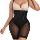 SHAPELLX Fajas Colombianas Shapewear for Women Tummy Control Postpartum Faja Body Shaper Butt Lifting Shorts Bodysuit (Black, XXL)