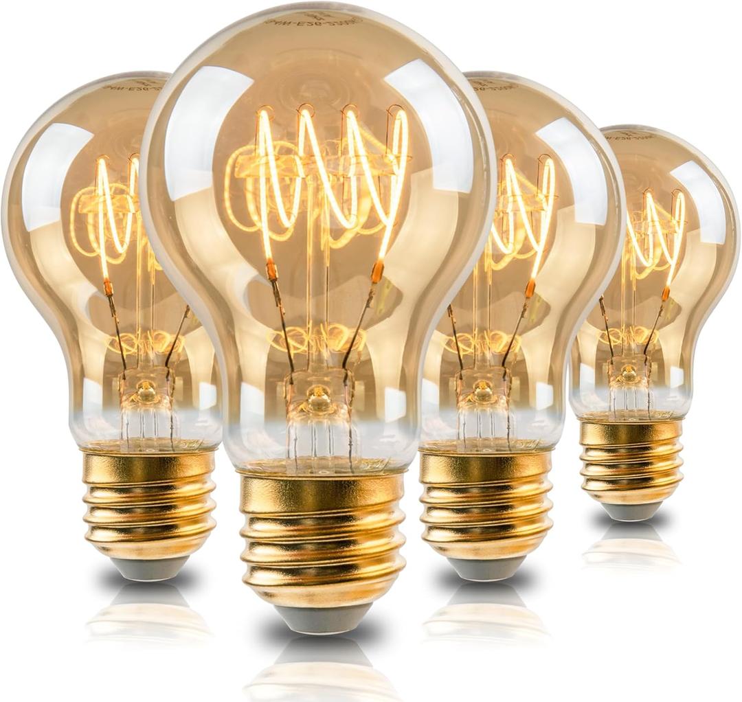 Vintage 6W LED Edison Bulbs, A19 Dimmable Edison Light Bulb, 2700K Warm White, Equivalent 60 Watt Incandescent Bulbs, Amber Old Fashion LED Filament Bulbs, E26 Base - 4 Pack