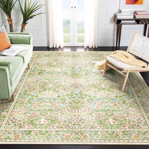 Floral 5x8 Living Room Area Rug - Light Green Soft Washable Boho Rugs for Bedroom Aesthetic Stain Resistant Floor Carpet Non Slip Vintage Botanical Rugs for Living Room Dining Room Home Office