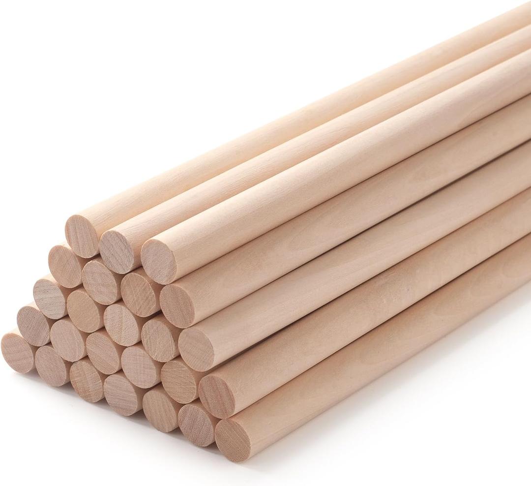 Wood Dowels Wooden Dowel Rods for Crafts, 20PCS 1/2 x 24 Round Macrame Wooden Sticks for Crafting, Unfinished Hardwood Sticks for Arts and DIYers, Tiered Cake Support and Wedding Ribbon Wands
