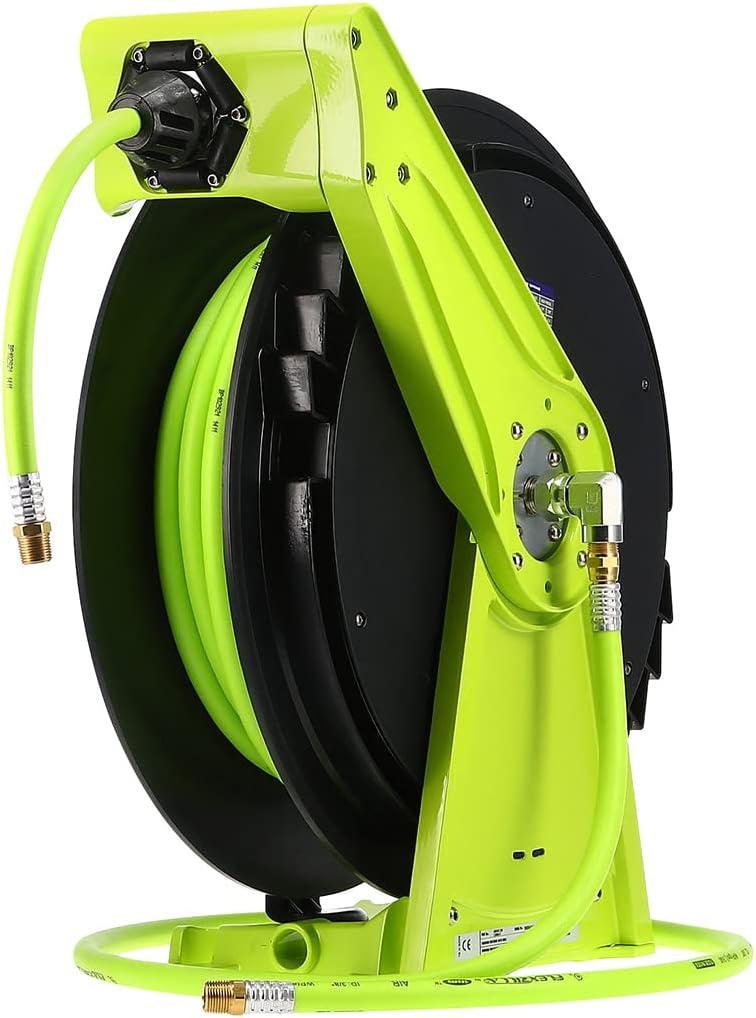 Flexzilla Pro Performance Series Air Hose Reel, 3/8 in. x 50 ft., Heavy Duty, Lightweight, Hybrid, ZillaGreen - L8011FZ