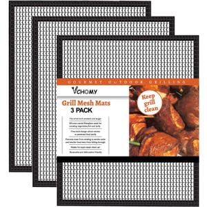Grill Mesh Mat Set of 3 - Heavy Duty BBQ Non-stick Cooking Sheet Liners Reusable Teflon Barbecue Grilling Net for Outdoor Smoker, Pellet, Gas, Charcoal Grills (15.7x13 Inch)
