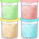 FIRJOY Replacement Pints and Lids 16 oz. Containers, Compatible with Ninja Creami NC301 NC300 NC299AMZ Series (4 Pack - Green, Pink, Yellow, Blue)