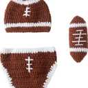 Jastore Baby Photography Props Football Cap Newborn Boy Girl Photo Shoot Outfits Crochet Costume Infant Knitted Hat Sets (One Size, Brown)