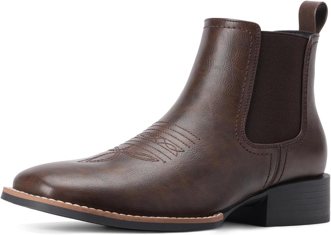 Western Cowboy Boots for Men - Mens Square Toe Chelsea Boots Ankle Cowboy Boots for Men Casual Retro Stylish Boots, 9 Mens