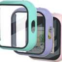 OWKEY for SyncUP Kids Watch Screen Protector, Upgraded 3Pack Hard PC & Tempered Glass T-Mobile Sync UP Kids Watch Screen Protector Case Cover for Kids, Anti-Scratch and Touch Sensitive (Pink&Teal&Purple)