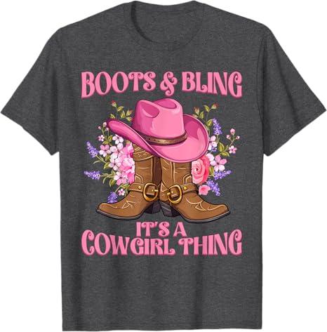 Boots and Bling It's a Cowgirl Thing Rodeo Western Country T-Shirt, Size: M