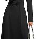 Dokotoo Women's Casual Long Sleeve Dresses Fashion Fall Lace Crewneck Elegant Solid Formal Midi Dress, Small