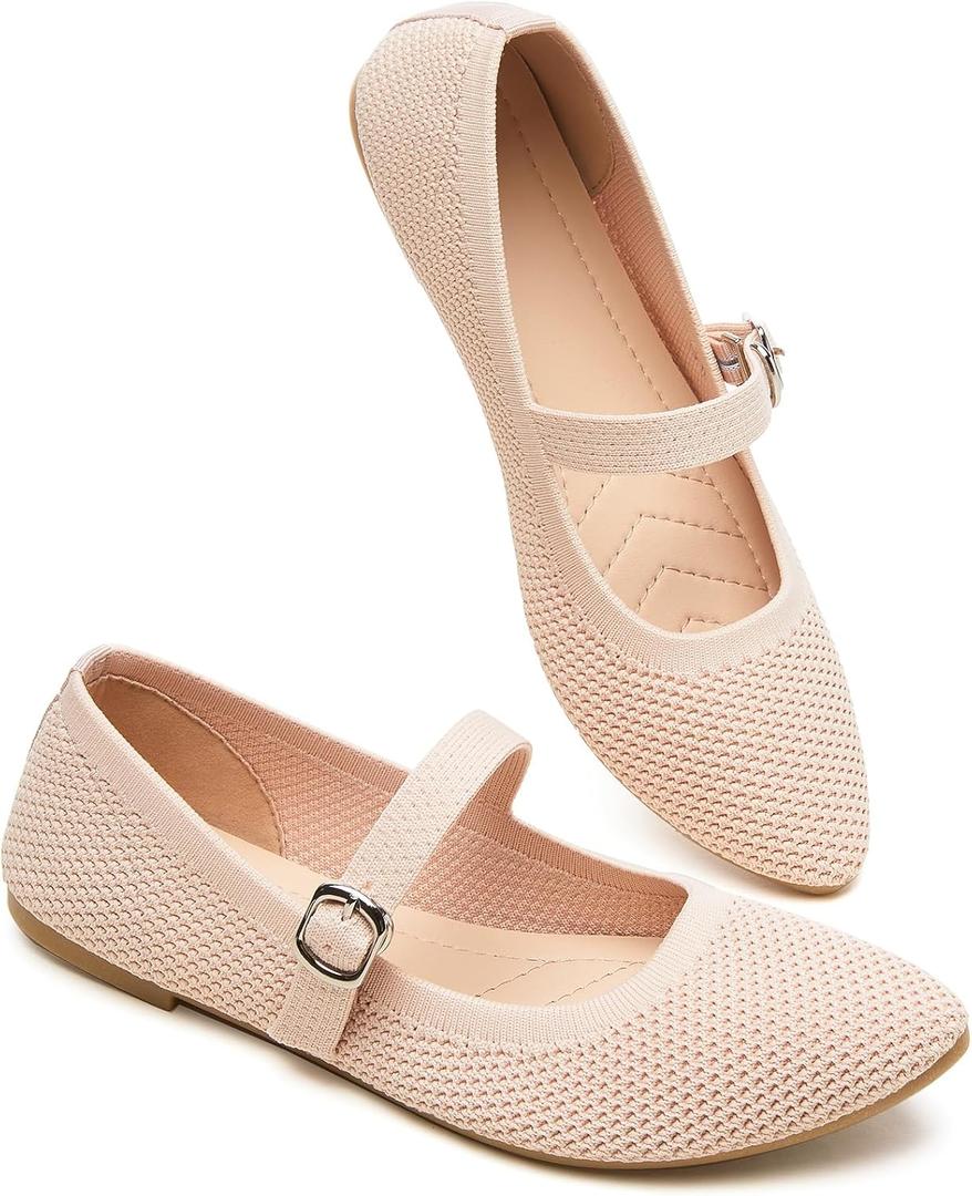BABUDOG Mesh Ballet Flats for Women,Women's Mary Jane Flats with Buckle Strap,Black Nude Foldable Flats Shoes for Women,Comfortable Dress Shoes (8)