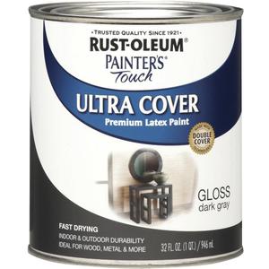 Rust-Oleum 1986502 Painter's Touch Latex Paint, Gloss Dark Gray, 1 Quarts (Pack of 1)