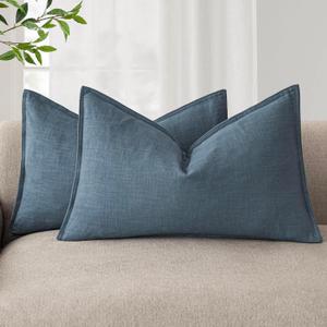 Foindtower Pack of 2, Decorative Linen Soild Throw Pillow Covers Soft Accent Lumbar Cushion Case Farmhouse Pillowcase for Chair Couch Sofa Bedroom Living Room Home Decor 12 x 20 Inch Misty Blue (Spring Lake)