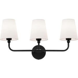 Bathroom Light Fixtures, Matte Black Vanity Lights with Flared White Fabric Shade, 3 Light Wall Sconce, Modern Sconces Wall Lighting for Hallway Bedroom, VL837-MB-3