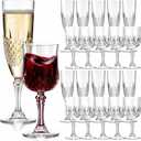 Sliner 24 Pack 8 oz Plastic Vintage Champagne Flutes and 7 oz Wine Glasses, 12 Champagne Glass, 12 Plastic Goblet Cups Unbreakable Crystal Water Glassware for Party (Clear)