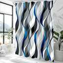 weesire Blue and Grey Shower Curtain for Bathroom Blue and Black Shower Curtain Fabric Modern Abstract Striped Minimalist Bath Curtains Waterproof Shower Curtains Set, Black Gray Blue, 72 x 72 Inch