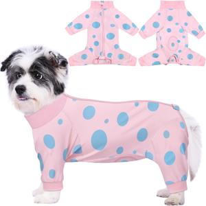 Dog Surgery Suit Long Sleeve, Dog Recovery Suit Female Male with Zipper Closure Post Spay, Neuter, Dog Onesie Shedding Suit Full Coverage Bodysuit (Pink, M)