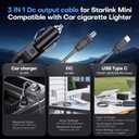 Starlink Mini Car Adapter 3-in-1 Cable USB-C, DC & Cigarette Lighter, Waterproof Replacement for Starlink Mini (10FT) (10FT)