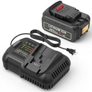 6.0Ah 20V Lithium Ion Battery and Charger Combo for Dewalt Compatible with Dewalt Batteries DCB205 DCB206 DCB207 DCB204 DCB201 DCB200 DCD DCF DCG Series Cordless Power Tools (1 Battery and 1 Charger)