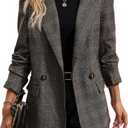 Mina Self Women's 2026 Spring Plaid Houndstooth Blazer Jacket - Fully Lined Button Lapel Casual Work Office Suit with Pockets (Large)