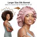22 Momme 100% Real Mulberry Silk Bonnet for Sleeping Women, Large Hair Care Bonnet for Long Curly Hair, Double Layer Silk Wrap with Soft Elastic Band, Non-Slip Sleep Cap, Pink