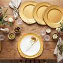 Dandat 50 Pack Gold Charger Plates Plastic 13 inch Round Dinner Plate with Beaded Rim Reusable Charger Service Plates Reliable Chargers for Wedding Party Dinner Table Decoration