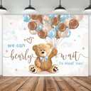 Imirell We Can Bearly Wait Backdrop 10Wx8H Feet Bear Baby Shower for Boys Cute Cartoon Brown Blue Balloons Clouds Gold Dots Vinyl Newborn Photography Backgrounds Photo Shoot Decor Props Decoration (10Wx8H, Extra Large)