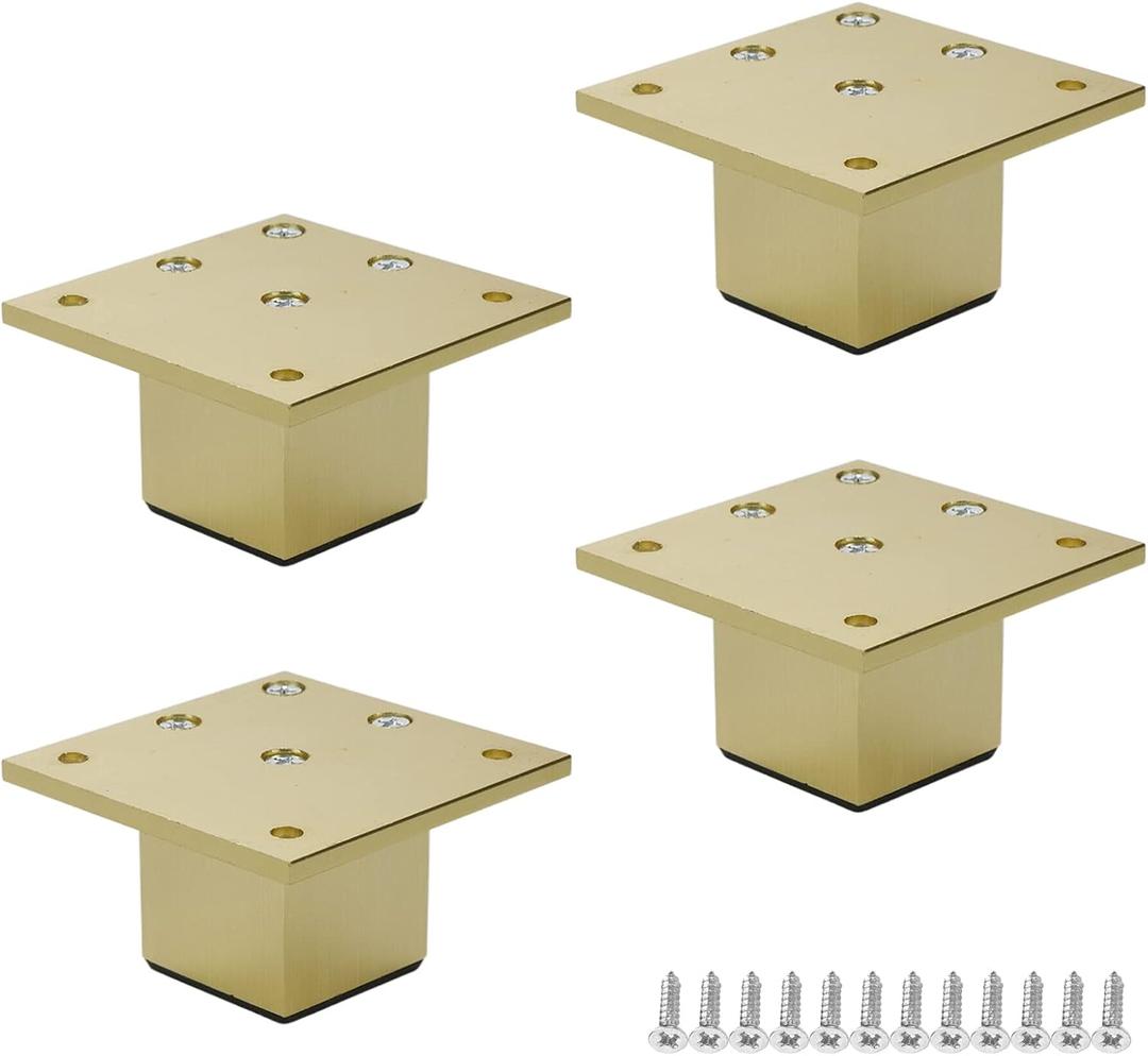 Wealrit 4 Pcs Metal Furniture Legs 2inch Tall Square Tube Cabinet Feet Table Support Legs Sofa Bed Leveling Feet(Brushed Gold)