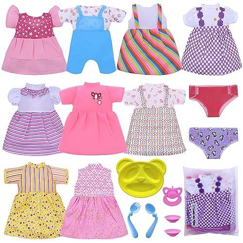 Baby Doll Clothes - Fits 12'' 13'' 14'' 15'' Girl Baby Dolls Clothes 360°Sewing Dresses for with Dolls Diapers, Nipple, and Doll Accessories Pack of 18 Bag Set