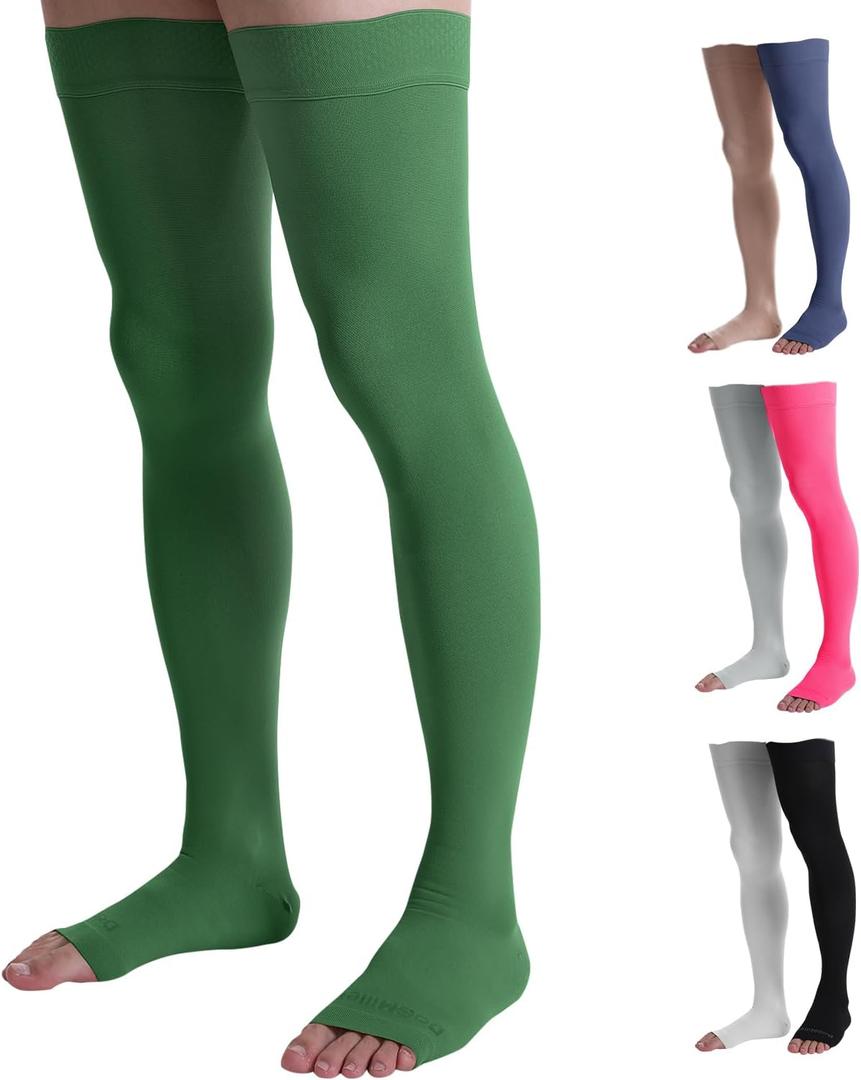 Doc Miller Thigh High Compression Socks - Open Toe, 20-30mmHg for Varicose Veins, Calf, Leg & Ankle Support, Pregnancy & Maternity Stockings, (X-Large, Dark Green)